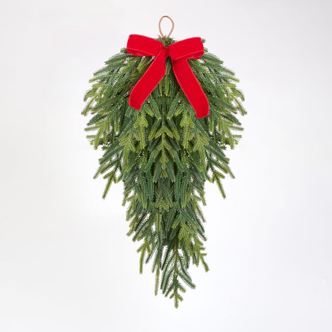 Hanging Artificial Christmas Swag with Bow – Holiday Door & Wall Decoration