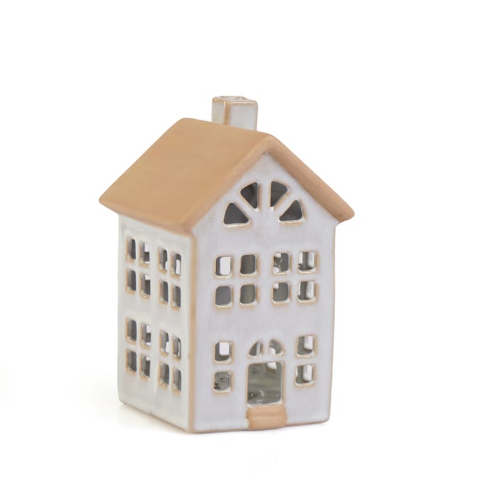 Ceramic Nordic House Tealight Holder – Warm Glow Christmas Village Decor