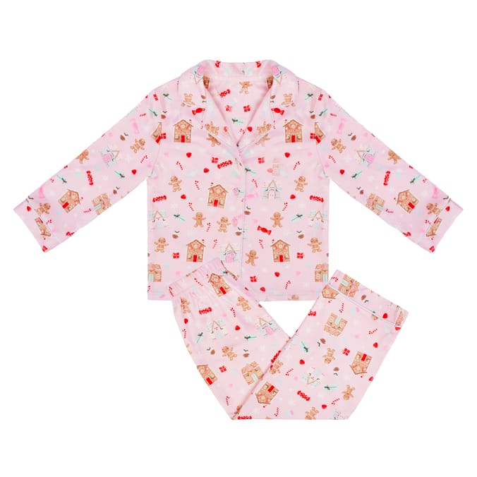 Girls Pink Gingerbread Christmas Pajama Set – Soft Festive Winter Sleepwear
