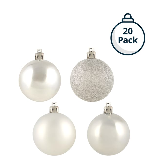 20-Pack Christmas Tree Bauble Set – Assorted Shatterproof Ornaments with Glossy, Matte & Glitter Finishes
