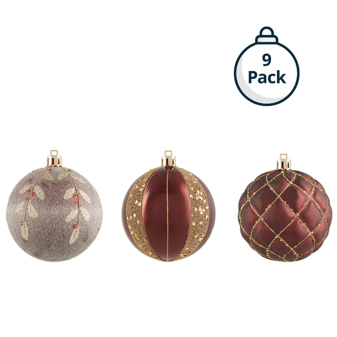 Winter Charm 8cm Hand Decorated Christmas Baubles 9 Pack - Red