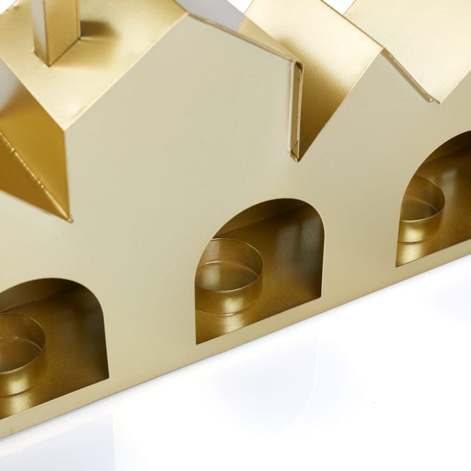 Gold Metal Christmas House Lantern – Festive Village Display Decoration