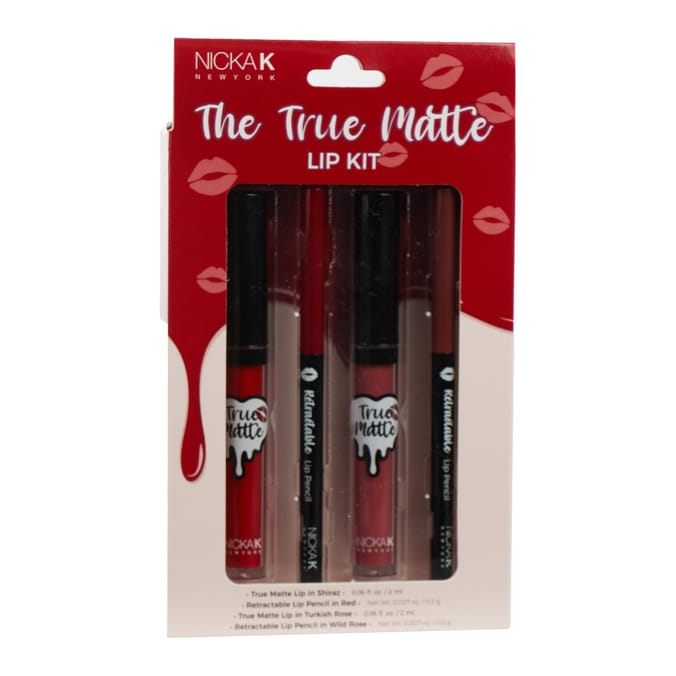 Nicka K New York The True Matte Lip Kit – Red Edition (Lipstick & Retractable Lip Pencil Set)