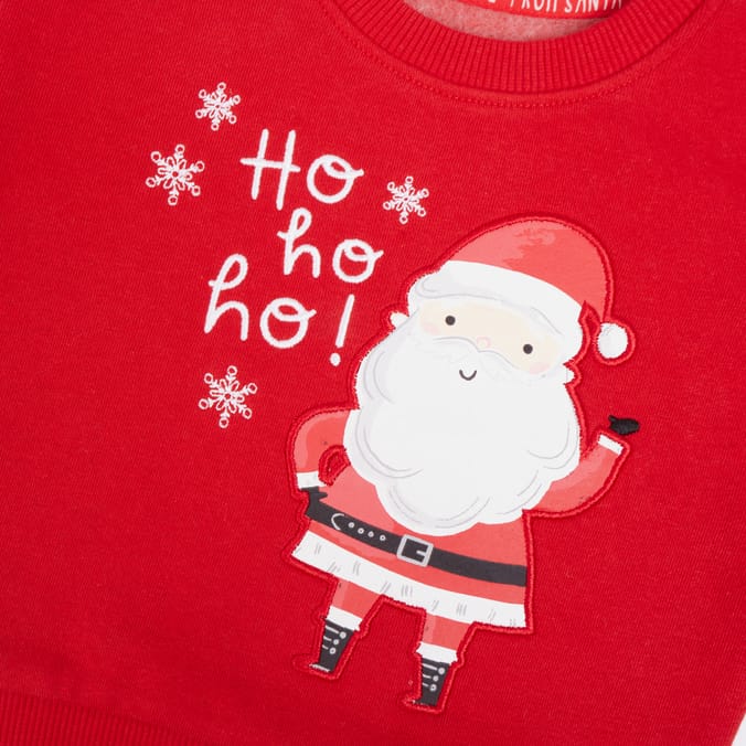 Baby Santa Christmas Outfit – Red “Ho Ho Ho” Sweatshirt & Striped Leggings Set