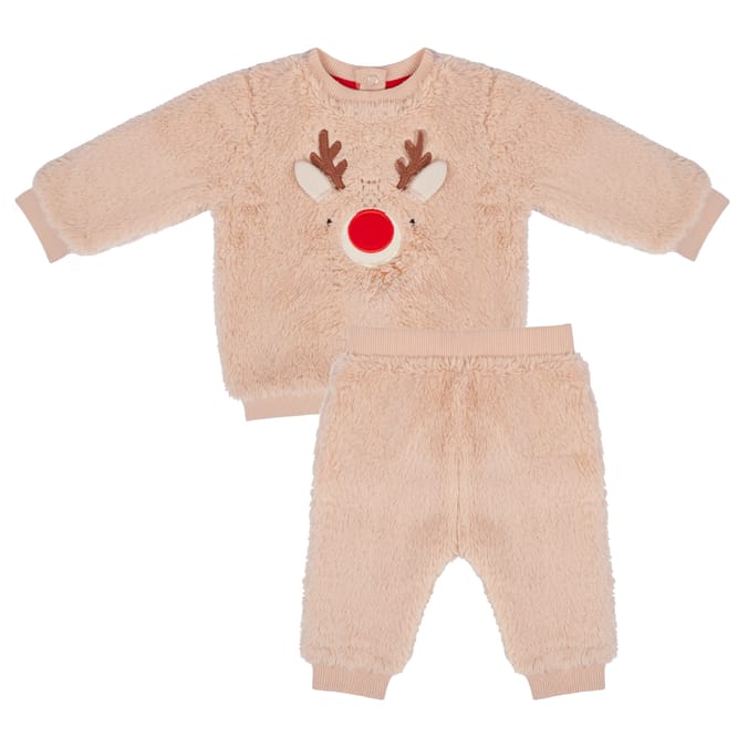 Baby Reindeer Fleece Outfit – Soft Winter 2-Piece Set (Sweatshirt & Pants)