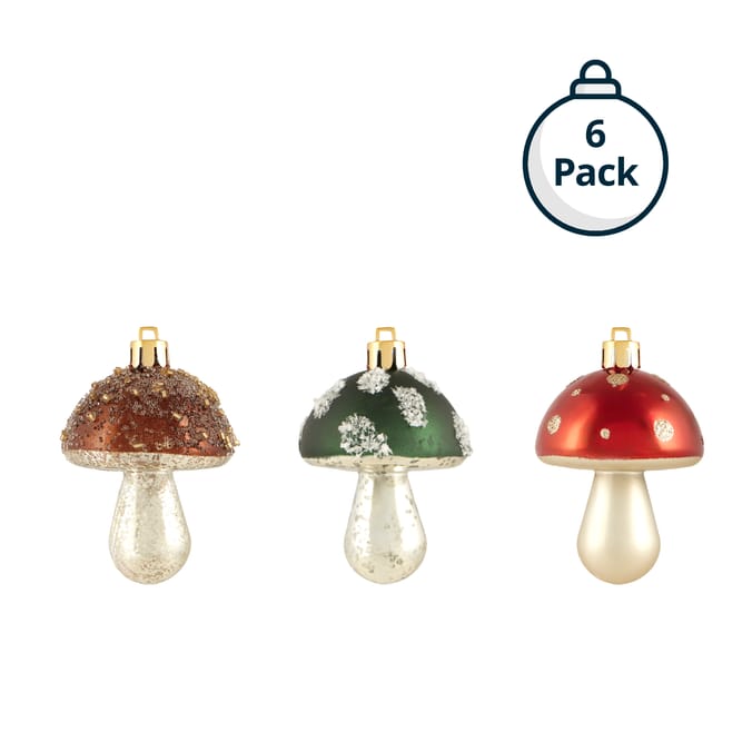Winter Charm Mushroom Shaped Christmas Baubles 6 Pack