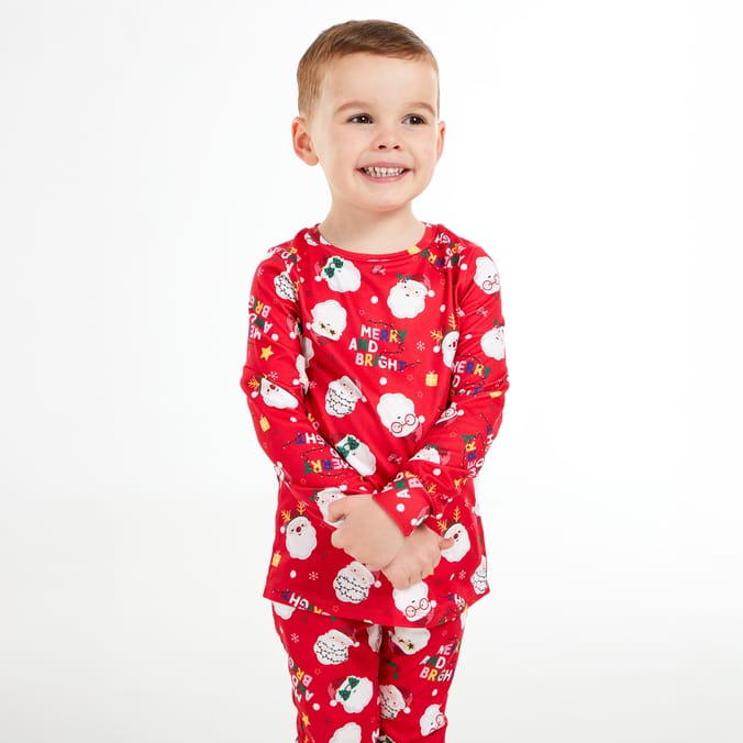Kids Red Christmas Pajama Set – Festive Santa Print Holiday Sleepwear