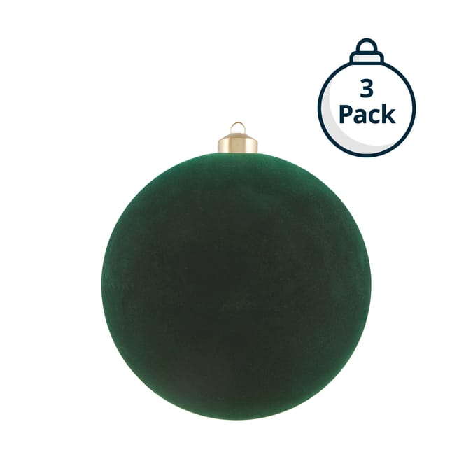 3-Pack Velvet Green Christmas Bauble Set – Large Luxury Shatterproof Ornaments for Elegant Holiday Décor