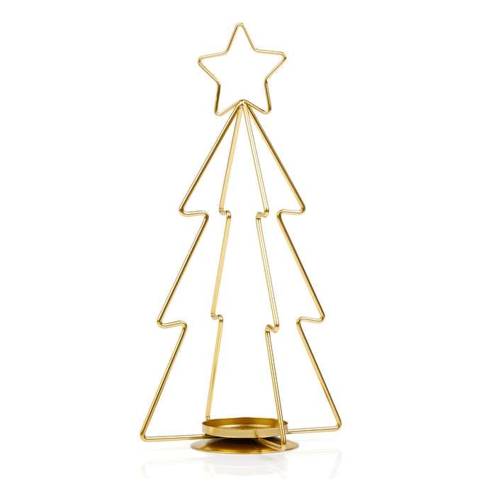 Winter Luxe Tree Candle Holder – Elegant Gold & White Holiday Décor