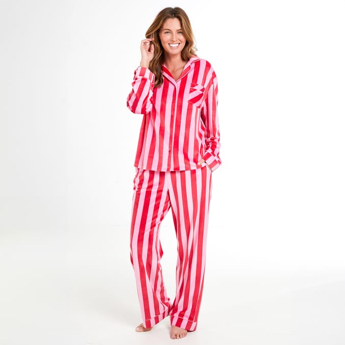 Women’s Red & Pink Striped Pajama Set – Soft Candy Cane Christmas Sleepwear