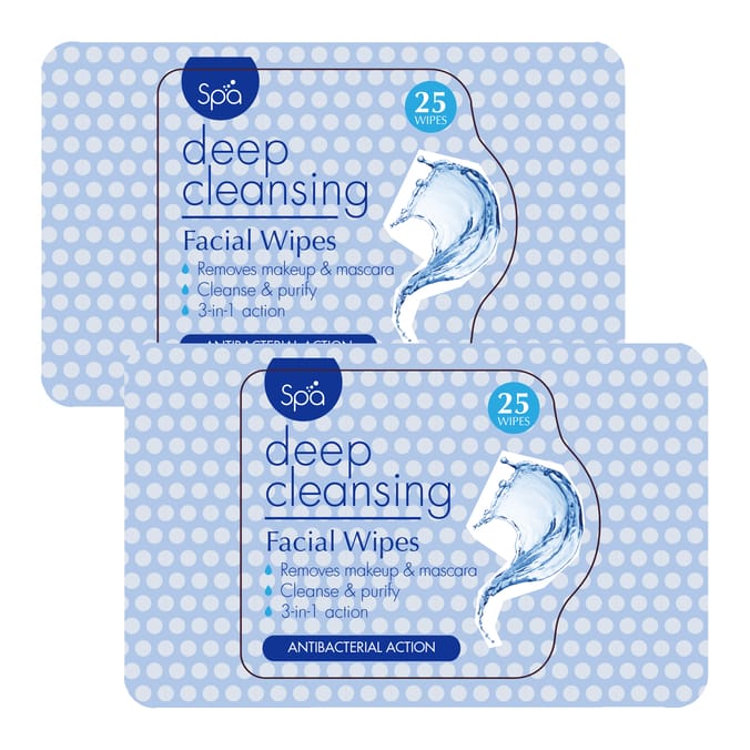 Spa Deep Cleansing Facial Wipes – 25 Wipes x 2 Packs