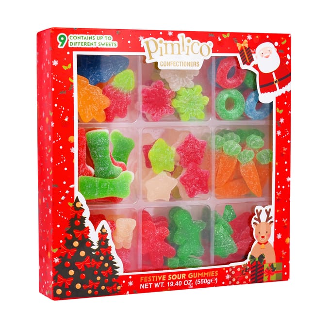 Pimlico Confectioners Festive Sour Gummies – 9 Variety Christmas Gift Box (550g)