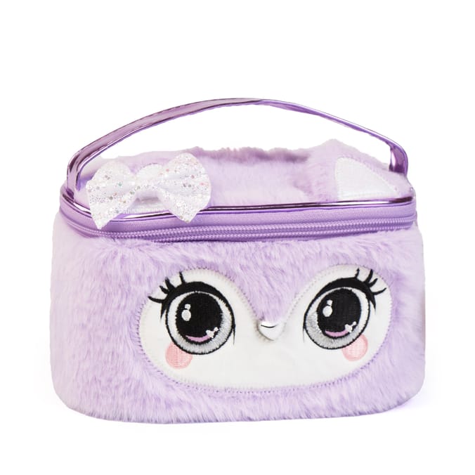 Cute Purple Plush Makeup & Toiletry Pouch with Handle