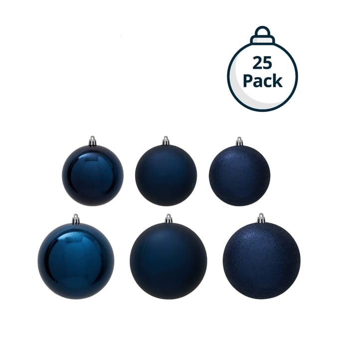 Festive Feeling Mixed Size Christmas Baubles 25 Pack - Navy