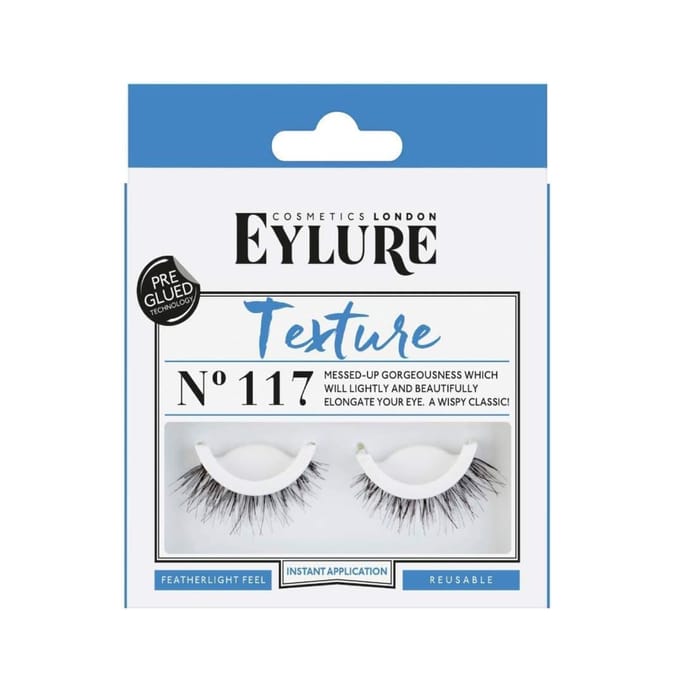Pre-glued false lashes with a wispy, textured finish that lightly elongate the eyes while delivering a soft, featherlight feel.