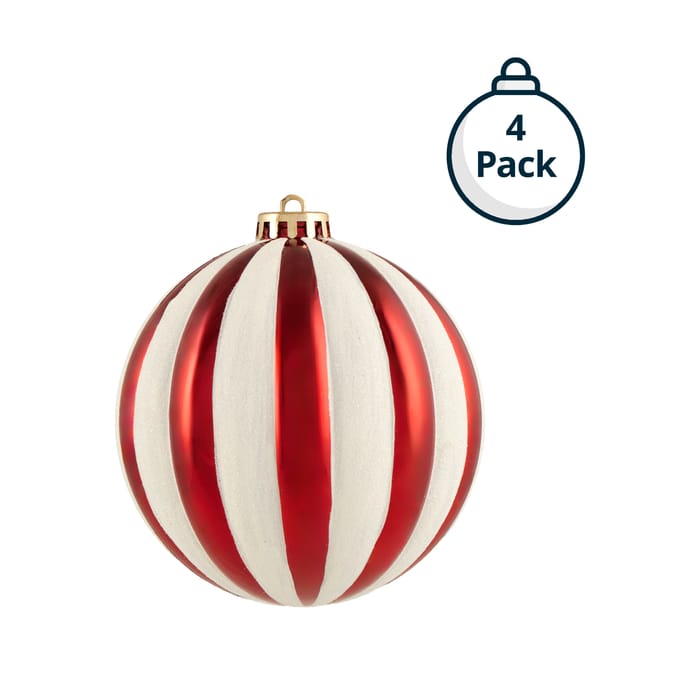 4-Pack Candy Cane Stripe Christmas Bauble Set – Festive Striped Ornaments for Holiday Décor