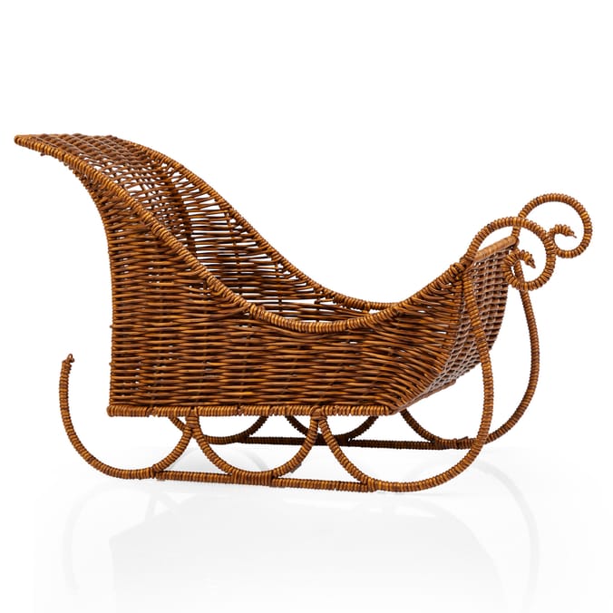 Handcrafted Wicker Christmas Sleigh – Rustic Holiday Decorative Display