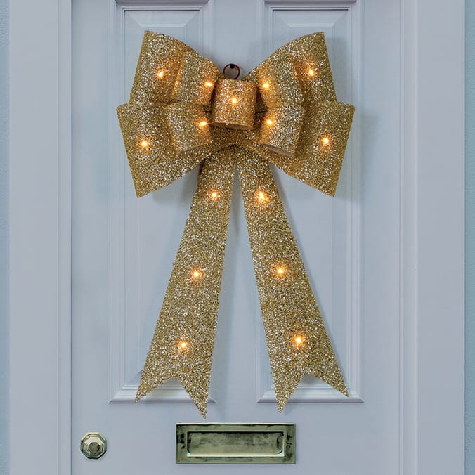 Festive Feeling Battery Operated Light-Up Christmas Bow - Silver