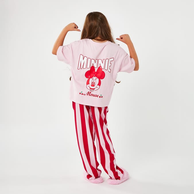 Kids Minnie Mouse Pink Striped Pajama Set – Soft Cotton Sleepwear for Girls