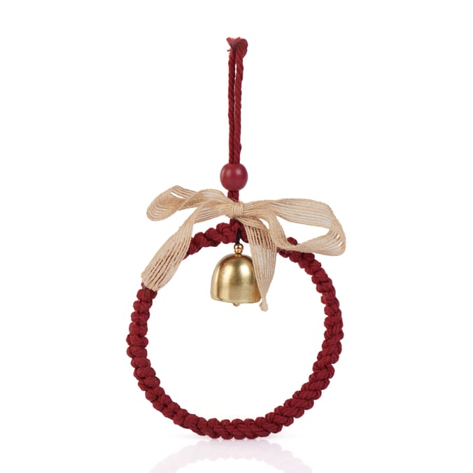 Handcrafted Rope Ring Ornament with Bell – Rustic Christmas Hanging Decoration for Tree, Door & Wall