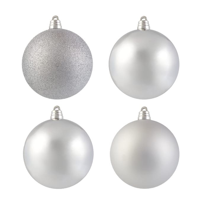 4-Pack Christmas Bauble Ornament Set – Shatterproof Tree Decorations with Matte, Glossy & Glitter Finishes
