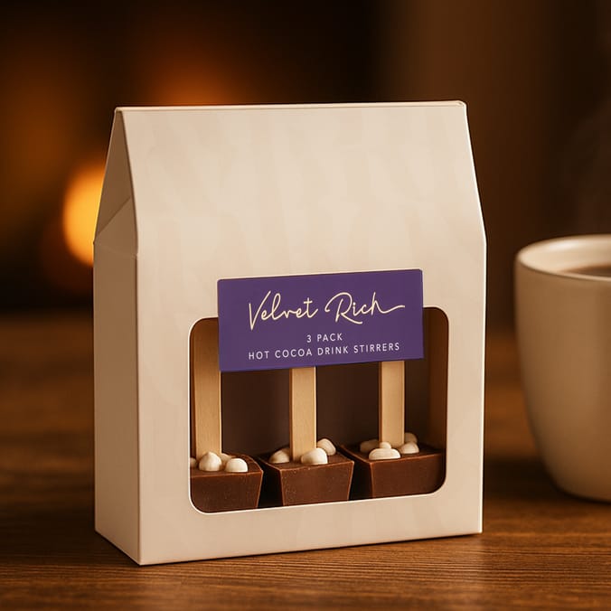Velvet Rich Hot Cocoa Drink Stirrers – 3 Pack Premium Chocolate Stirrers with Mini Marshmallows