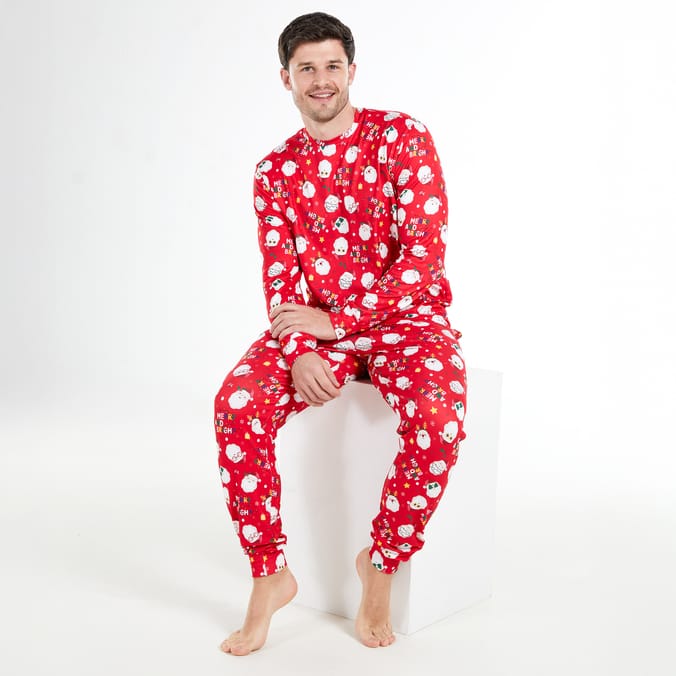 Men’s Red Christmas Santa Print Pajama Set – Festive Holiday Nightwear