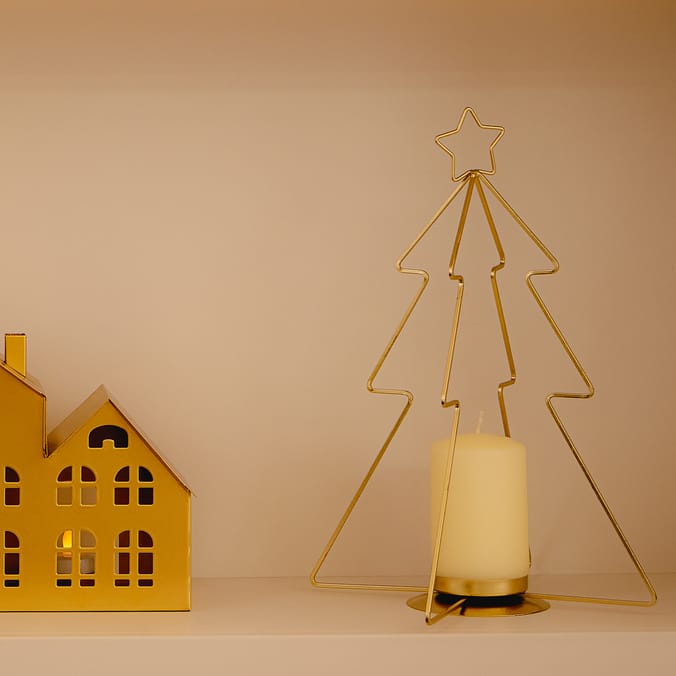 Winter Luxe Tree Candle Holder – Elegant Gold & White Holiday Décor