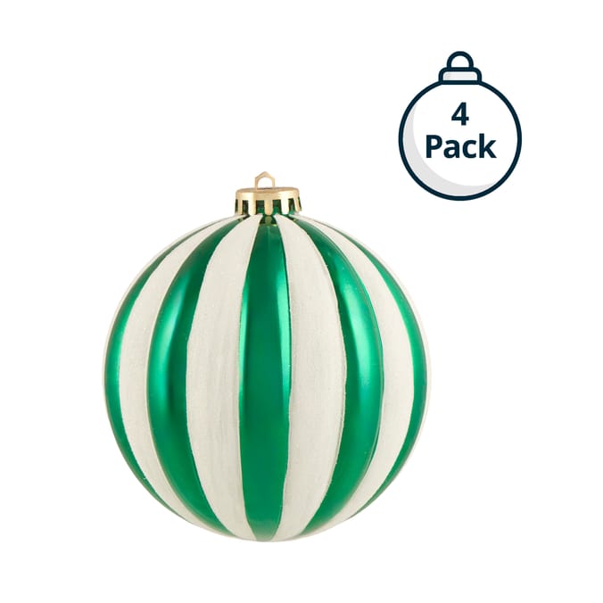4-Pack Candy Cane Stripe Christmas Bauble Set – Festive Striped Ornaments for Holiday Décor