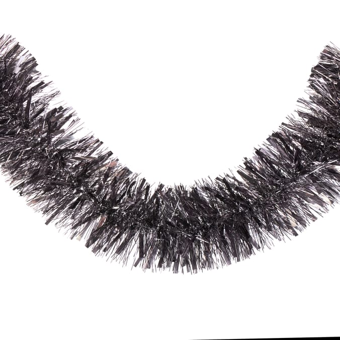 Black Tinsel Christmas Garland – Shiny Decorative Festive Garland