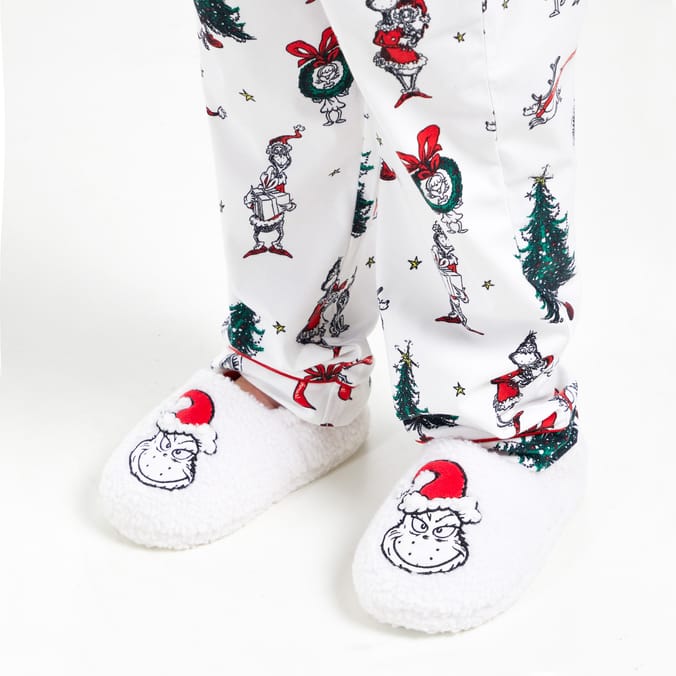 Kids Grinch Christmas Pajama Set – White Holiday Sleepwear with Festive Print