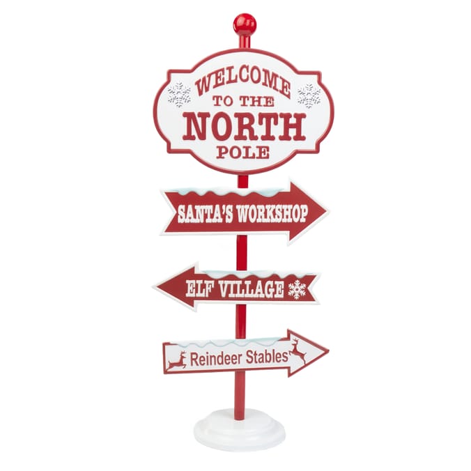 North Pole Christmas Direction Sign – Santa’s Workshop, Elf Village & Reindeer Stables Décor