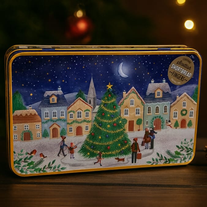 Festive Village Scene Shortbread Tin – Scottish Shortbread Fingers Gift Tin