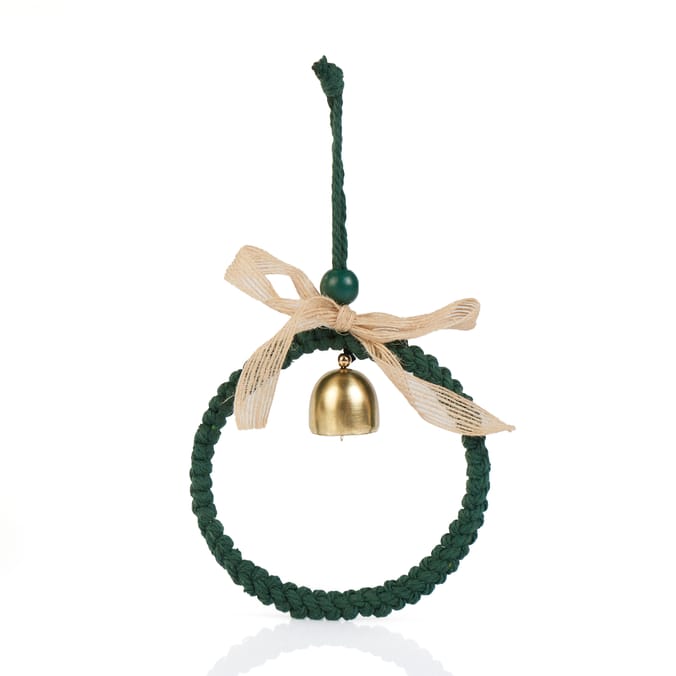 Handcrafted Rope Ring Ornament with Bell – Rustic Christmas Hanging Decoration for Tree, Door & Wall