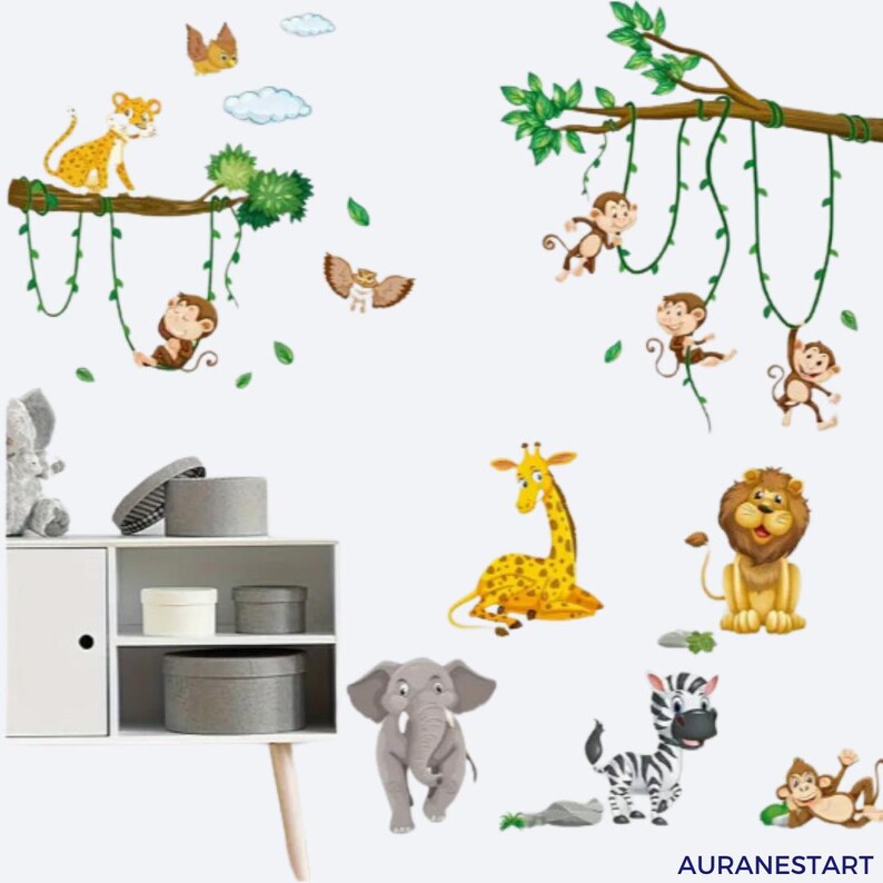 Jungle Safari Animal Wall Stickers – Kids Room Removable Vinyl Décor