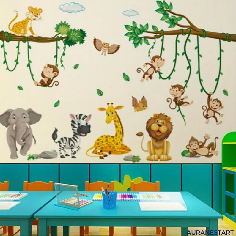 Jungle Safari Animal Wall Stickers – Kids Room Removable Vinyl Décor