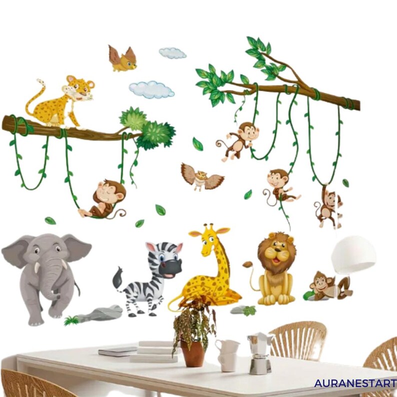 Jungle Safari Animal Wall Stickers – Kids Room Removable Vinyl Décor