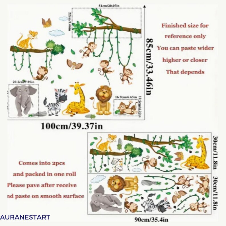 Jungle Safari Animal Wall Stickers – Kids Room Removable Vinyl Décor