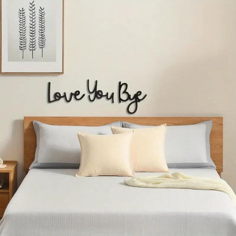 Wooden “Bye Love You” Wall Décor – Handmade Script Letter Cutouts