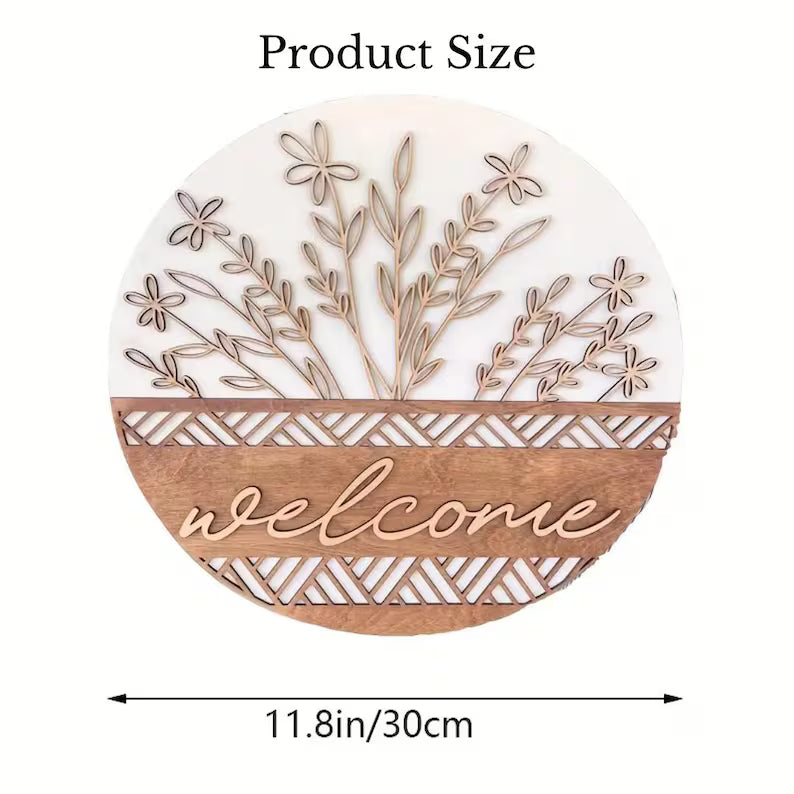 3D Wooden Welcome Door Hanger – Floral Entryway Sign for a Warm Home Greeting
