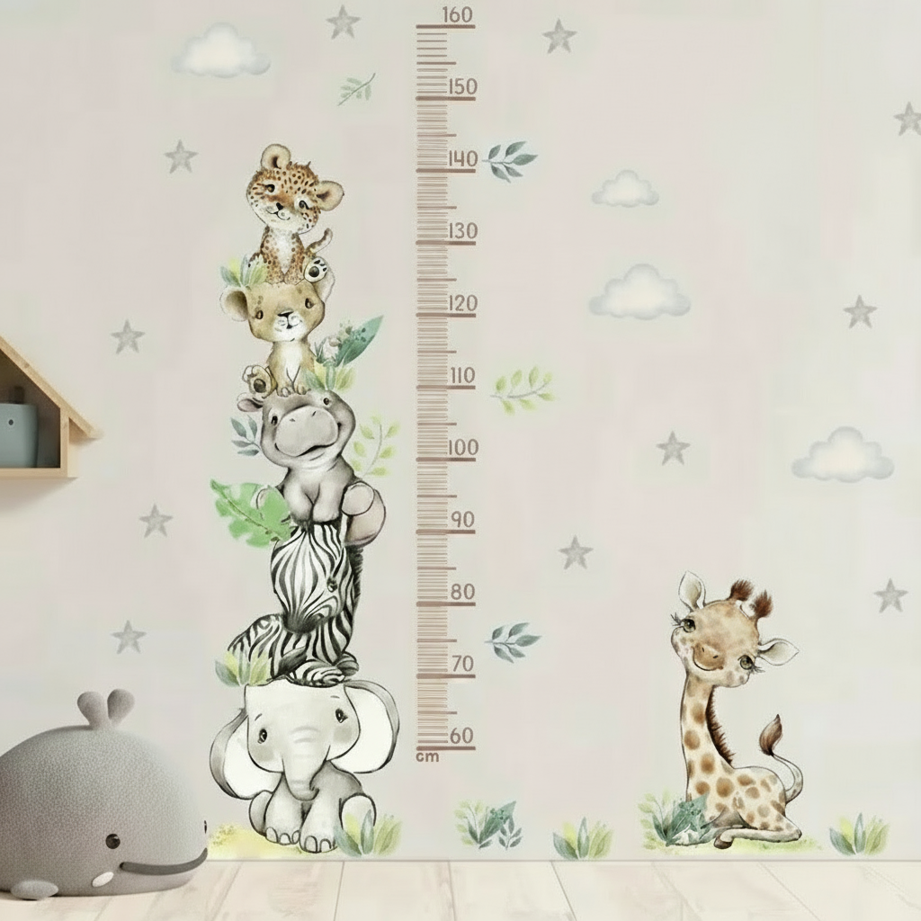 Zebra Growth Chart Wall Decal – Minimalist Animal Height Chart for Kids’ Nursery & Playroom Decor