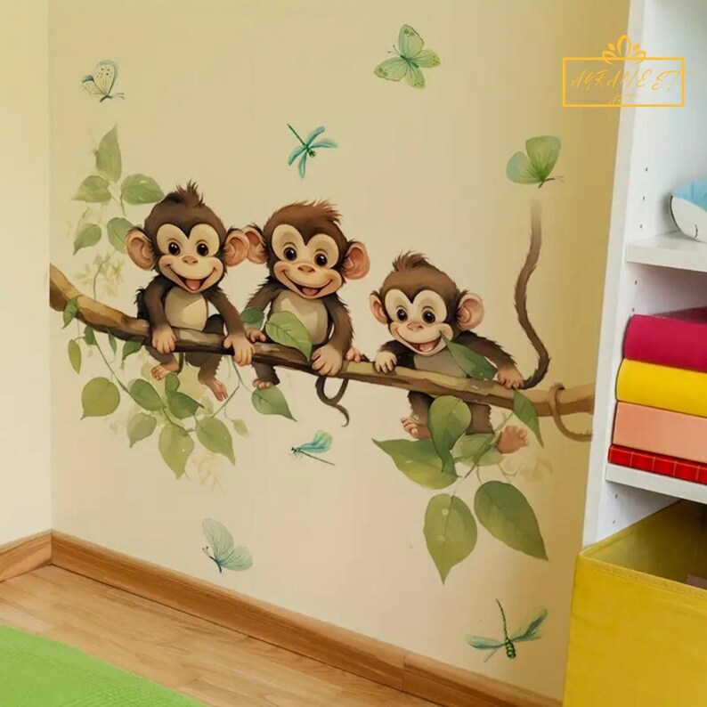 Monkey Wall Decals – Reusable Jungle Animal Stickers for Kids’ Room, Nursery & Classroom Décor