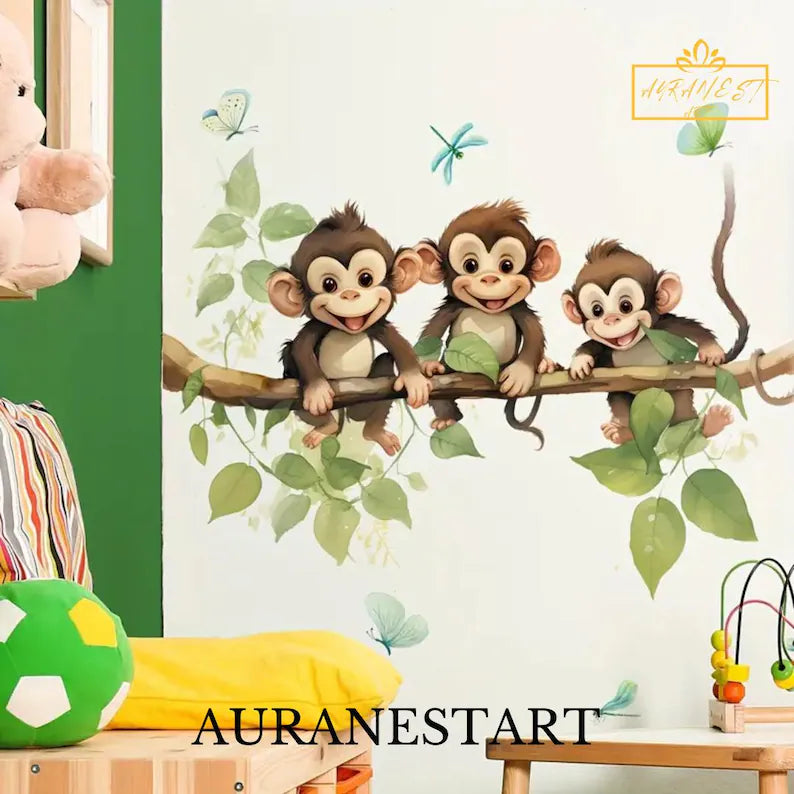 Monkey Wall Decals – Reusable Jungle Animal Stickers for Kids’ Room, Nursery & Classroom Décor