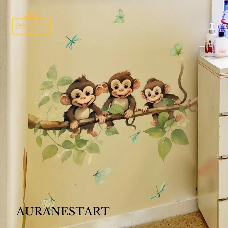 Monkey Wall Decals – Reusable Jungle Animal Stickers for Kids’ Room, Nursery & Classroom Décor