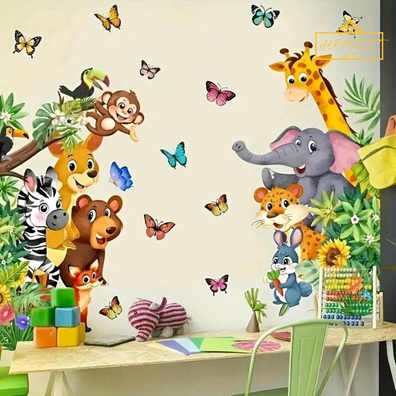 Cartoon Animal Wall Decals – Waterproof PVC Kids’ Room Stickers for Nursery & Playroom Decor