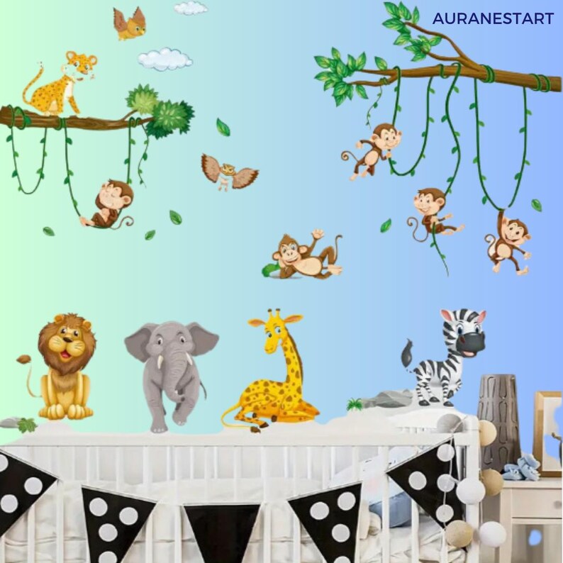 Jungle Safari Animal Wall Stickers – Kids Room Removable Vinyl Décor