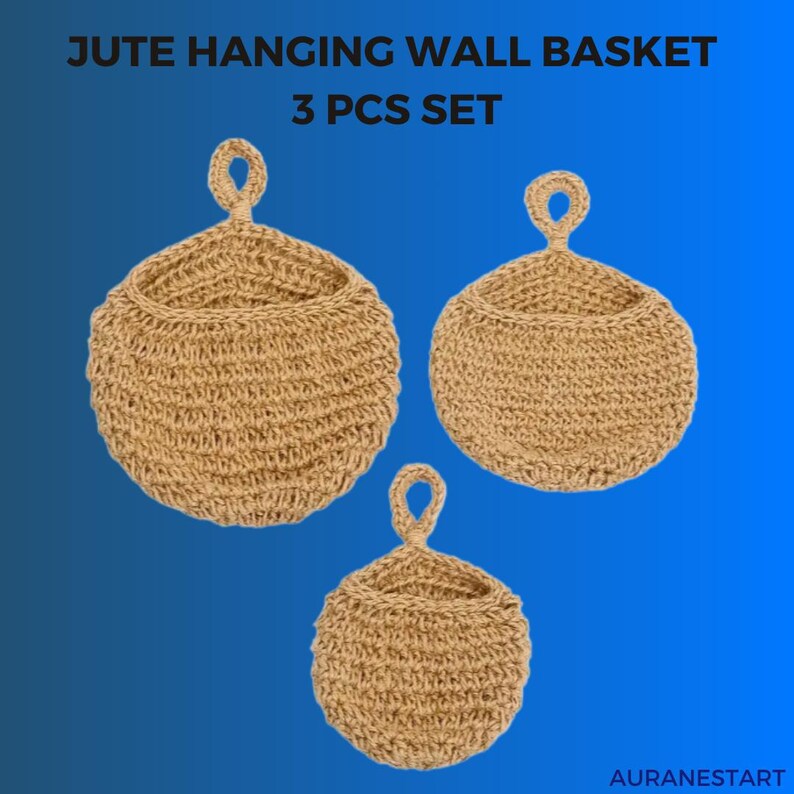 Jute Wall Hanging Basket Set – Rustic Farmhouse Storage & Kitchen Organizer (Set of 3)