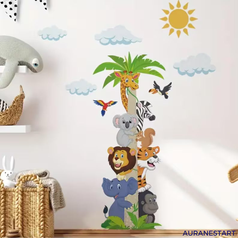Jungle Animal Height Chart Wall Stickers – Kids Room Safari Wall Décor