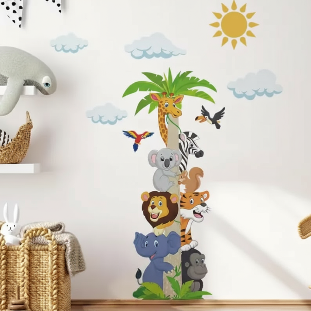 Jungle Animal Height Chart Wall Stickers – Kids Room Safari Wall Décor