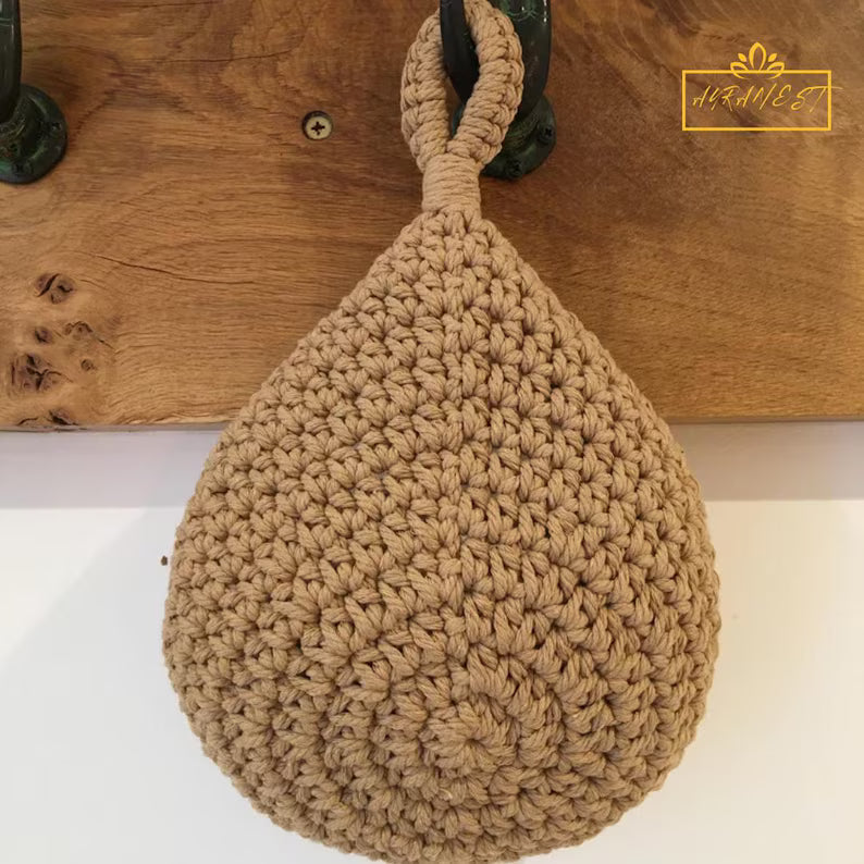 Handmade Crochet Knot Bag – Boho Mini Handbag in Mustard Jute Yarn
